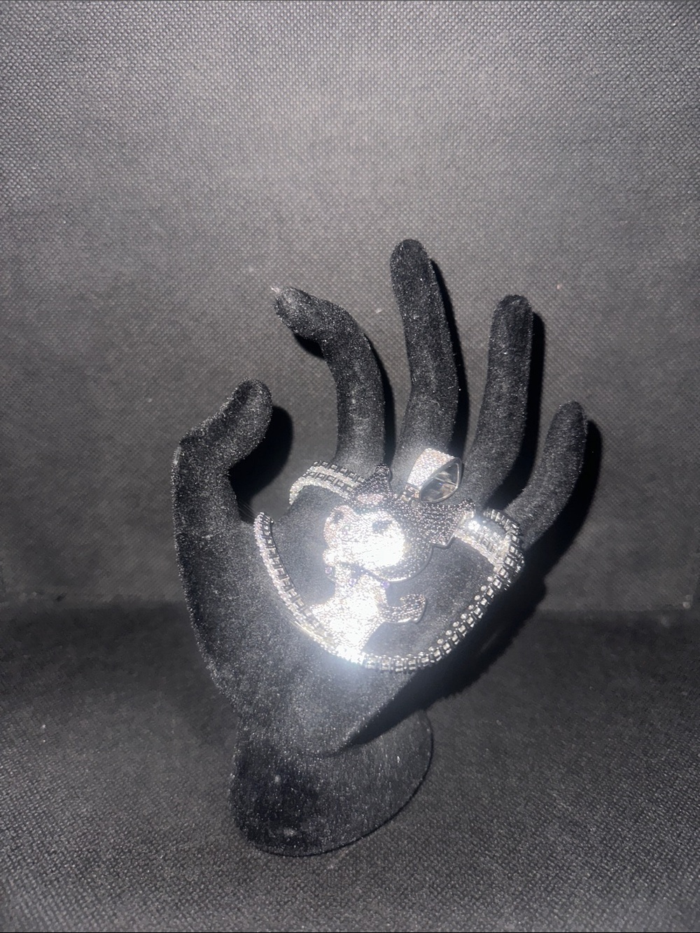 Silver Crystal Kuromi Pendant Necklace - Black Accents